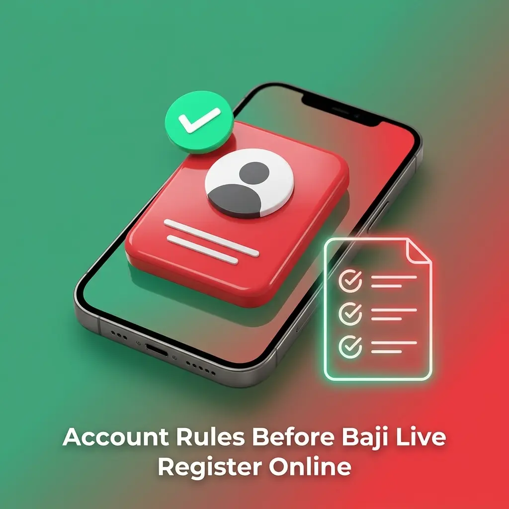 Account rules for Baji Live online registration: 18+ age, CNIC details, one account, and verification