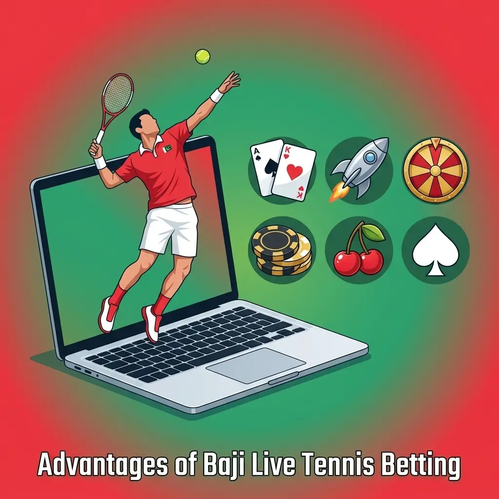 Baji live tennis betting app showing markets, bet slip, PKR balance, and match odds
