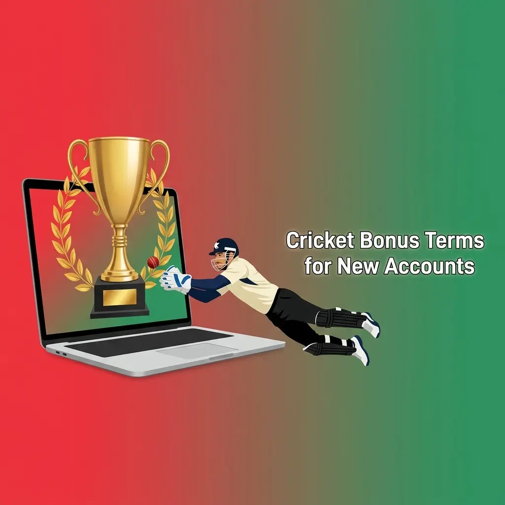 Cricket bonus terms for new accounts showing deposit match, cashback, promo codes, wagering and eligible markets
