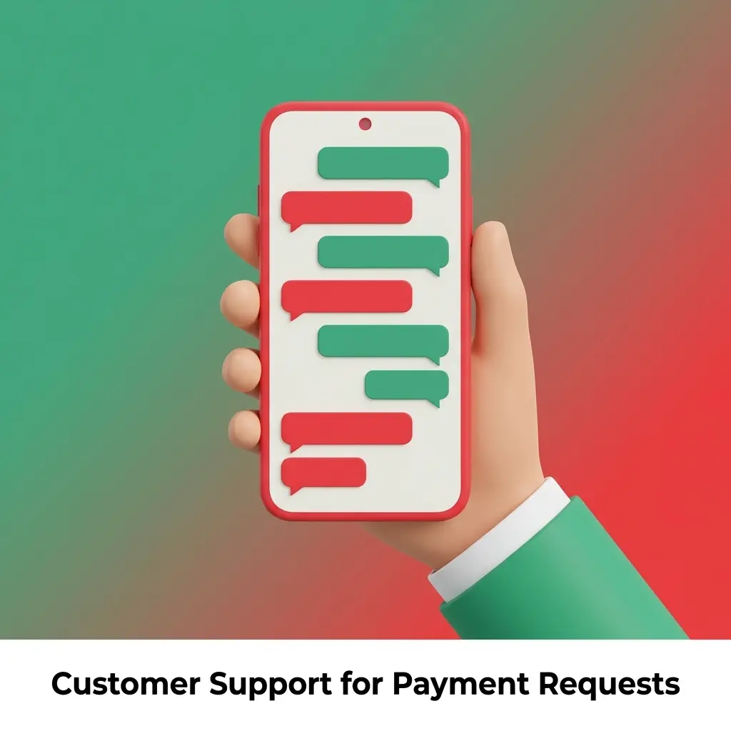 Customer support options for payment requests, including live chat, tickets, inbox, email and phone