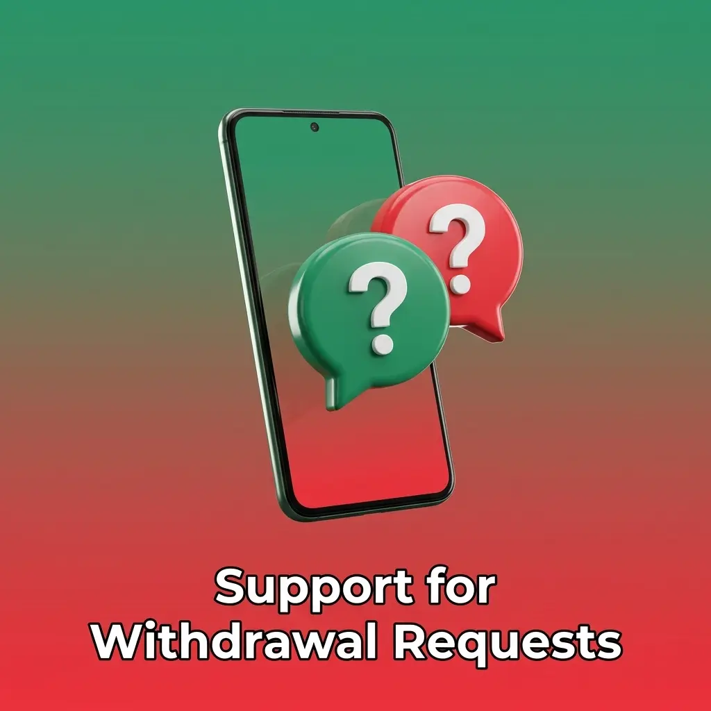 Support options for withdrawal requests, including live chat, cashier help, verification, and transaction history