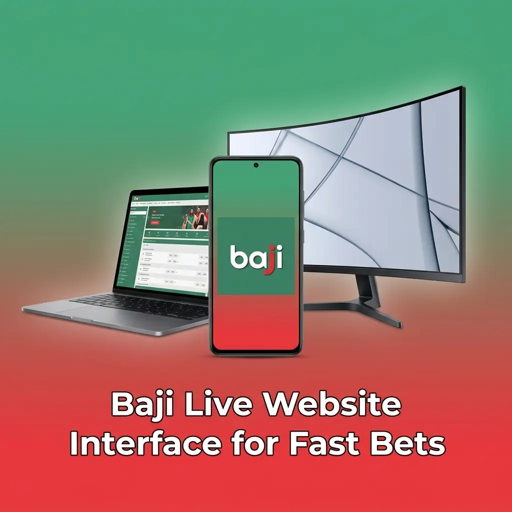Baji Live website interface showing sports, live betting, casino, promotions, login and registration menus