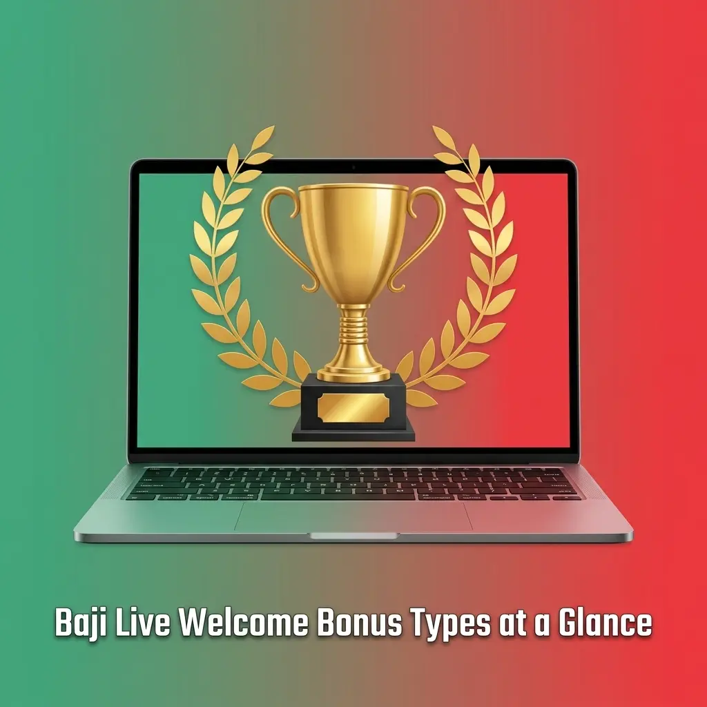 Baji Live welcome bonus table showing 100% slots FTD, 25% casino cashback and 100% exchange refund