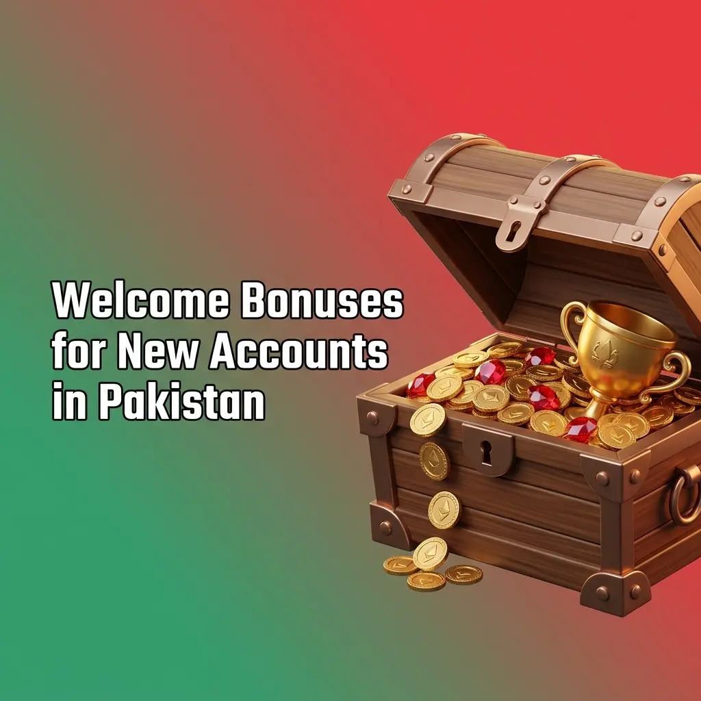 Welcome bonuses for new accounts in Pakistan showing slots, live casino cashback and exchange refund offers