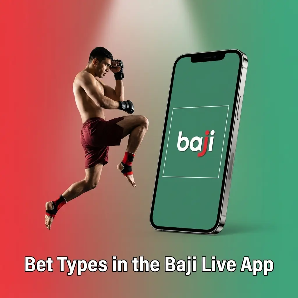 Baji Live App bet types infographic showing single, double, treble, accumulator and line bets