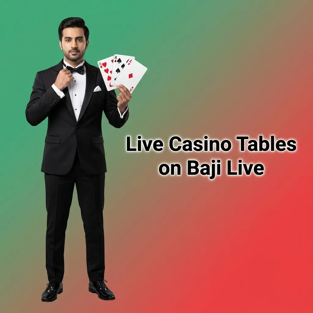 Live casino tables on Baji Live featuring blackjack, roulette, baccarat, Dragon Tiger and game show dealers