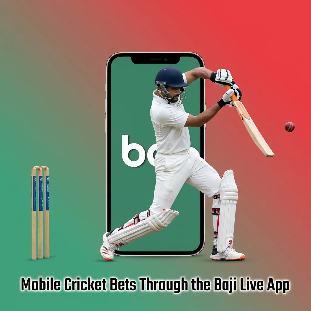 Baji Live app on mobile showing cricket betting markets and bet slip for Android and iOS users