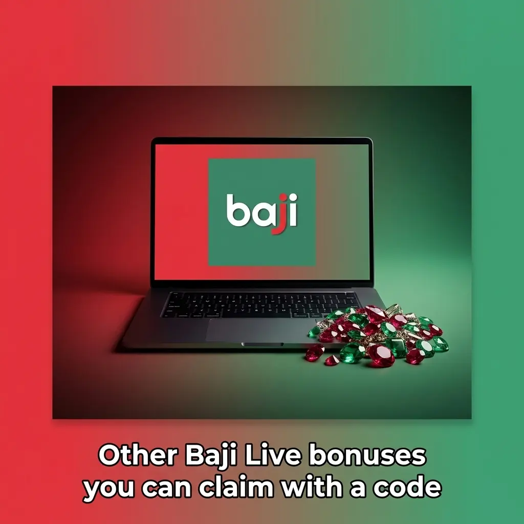Baji Live promotion page showing bonus codes for slots, live casino cashback and exchange refund offers