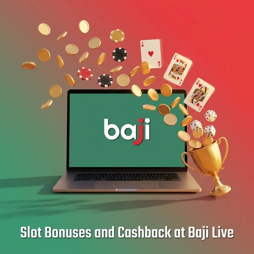 Baji Live casino promotions showing slot bonus, cashback, reload offers, and wagering details