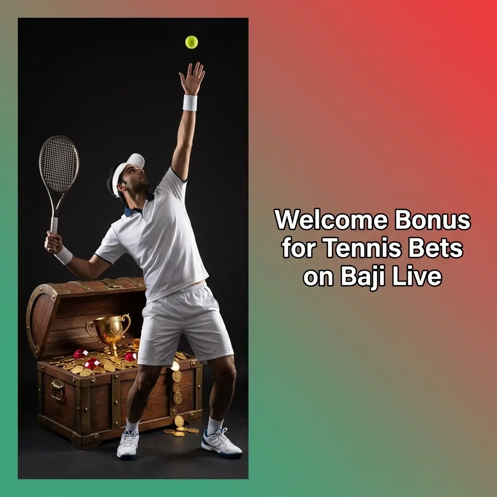 Baji Live welcome bonus card for tennis bets with PKR value, deposit, wagering, odds and expiry details